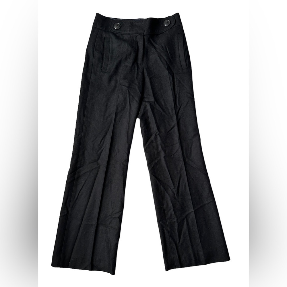 J. Crew Favorite Fit Black Lined 100% Wool Wide Leg Trouser Pants Women’s Sz 0